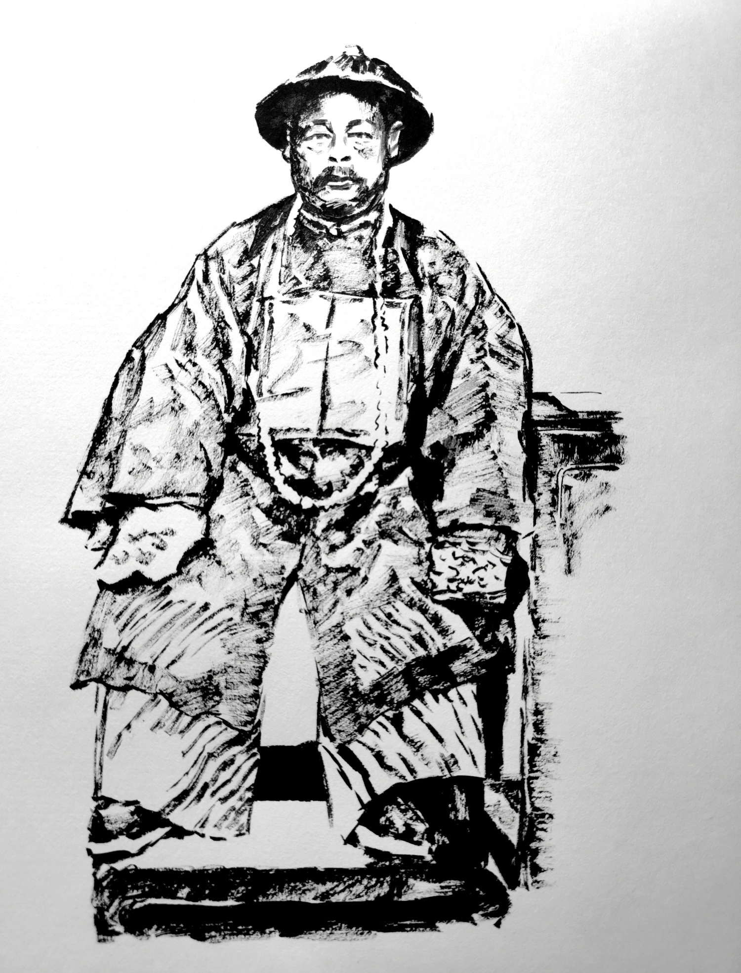 素描人物,毛笔的黑白表现力